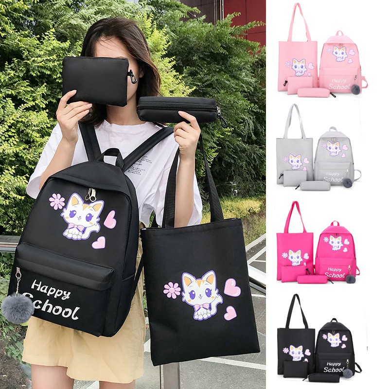 SET Balo học sinh nữ Hàn Quốc 4 món hình mèo siêu đáng yêu, balo đẹp giá rẻ thời trang - BL2504
