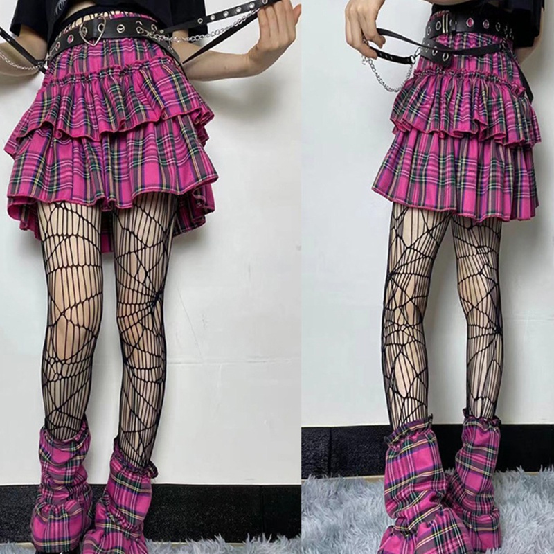 Brroa Chân Váy Xếp Ly Dáng Chữ A Lưng Cao Xếp Ly Viền Bèo Nhún Họa Tiết Kẻ Sọc Phong Cách Gothic Punk Gothic Punk Cho Nữ