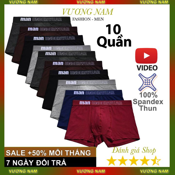 QUẦN LÓT NAM QUẦN LÓT BOXER COMBO 10, QUẦN LÓT ĐÙI CÓ VIDEO HÌNH THẬT BOXER MENSWEAR