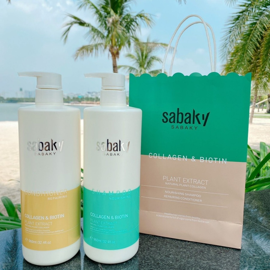 DẦU GỘI XẢ SABAKY COLLAGEN BIOTIN  REPAIING PHỤC HỒI CHỐNG RỤNG KÍCH THÍCH MỌC TÓC CẶP 960ML HÀNG HIỆU CHÍNH HÃNG