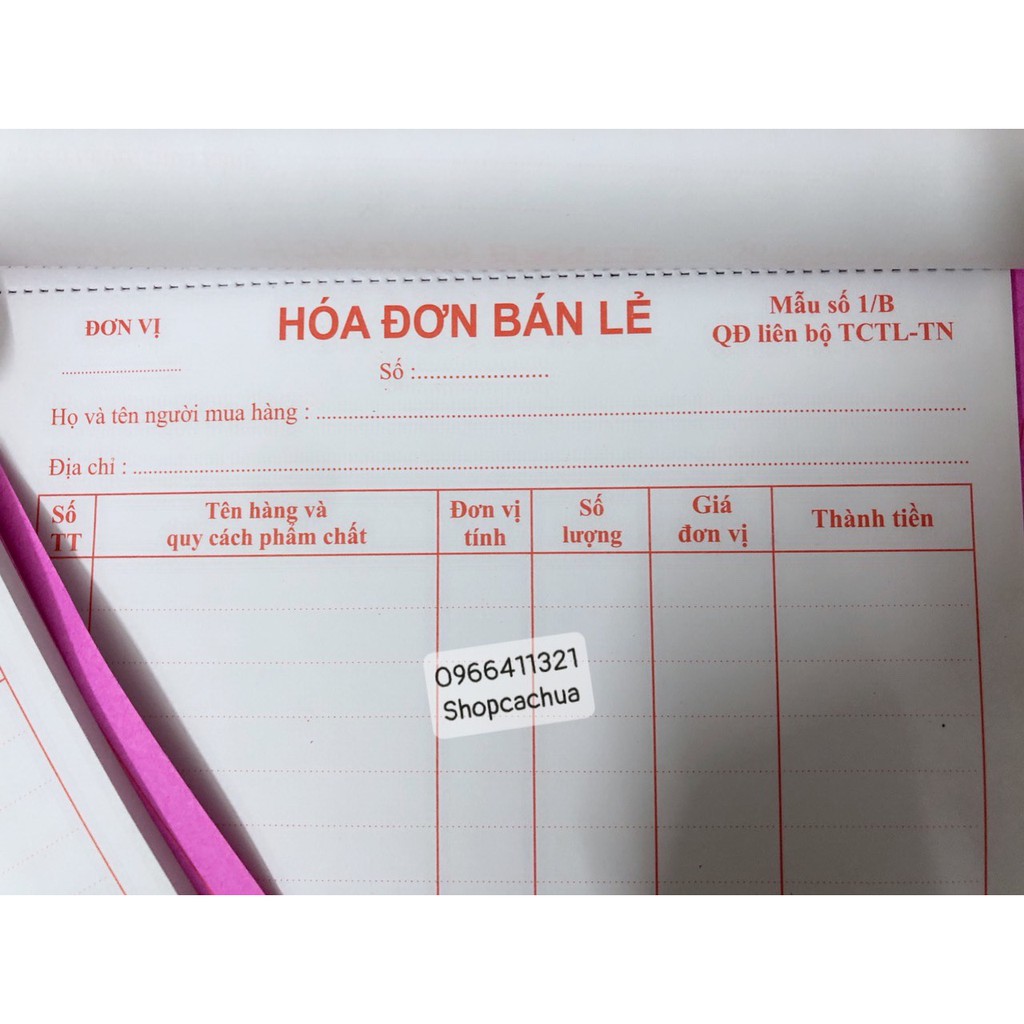 Hoá ĐƠN BÁN LẺ 1 LIÊN A4 LOẠI ĐẸP 60 tờ