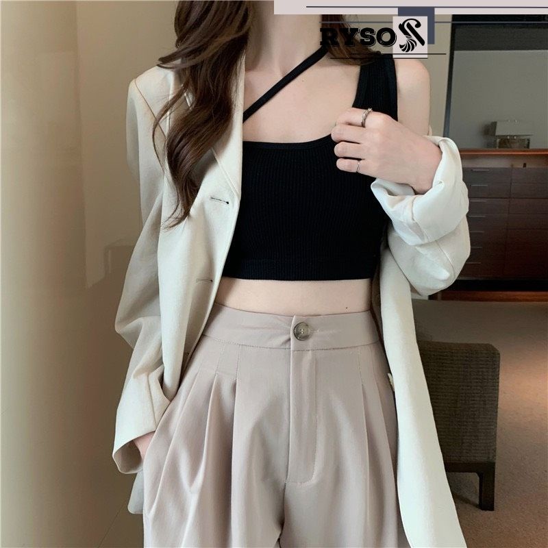 Áo croptop chất thun gân co giãn phối dây chéo siêu xinh