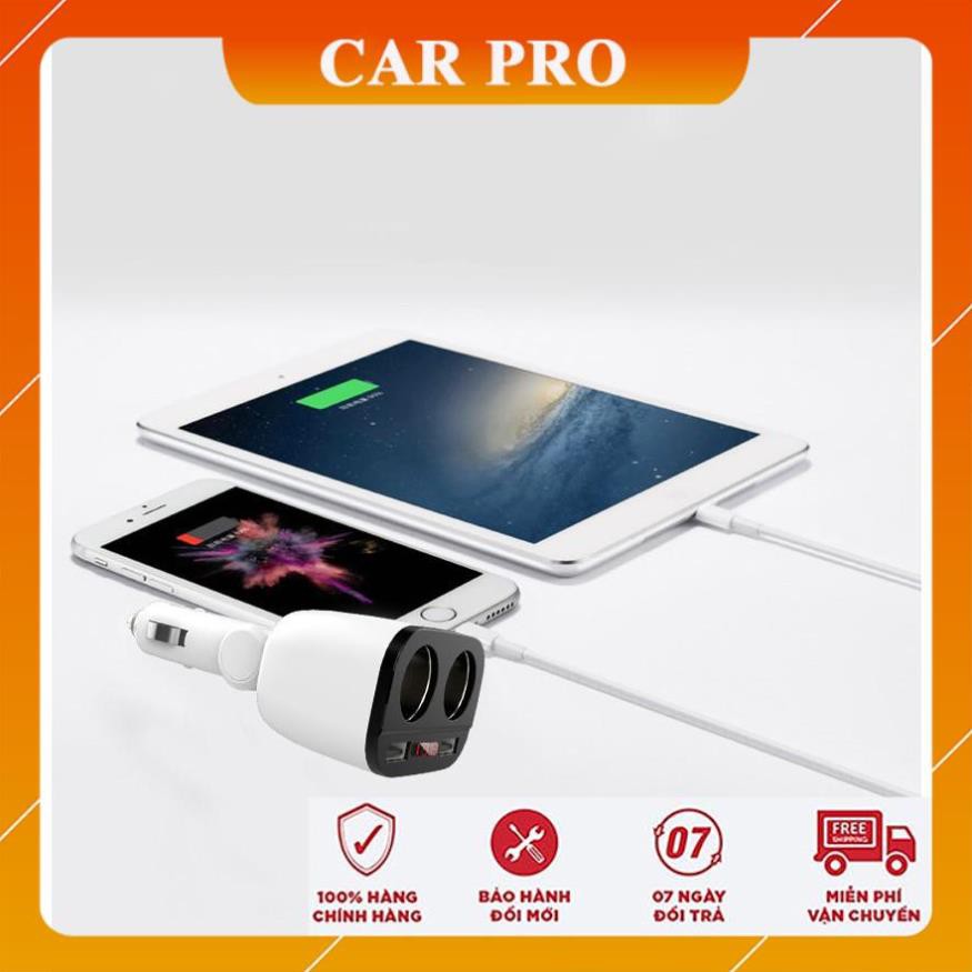 Bộ chia tẩu sạc xe hơi sạc nhanh 2 tẩu và 2 cổng USB hàng xịn - CAR PRO