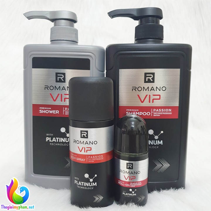 Combo Romano Vip: Tắm 650g + Gội 650g + Xịt 150g + Lăn 50ml