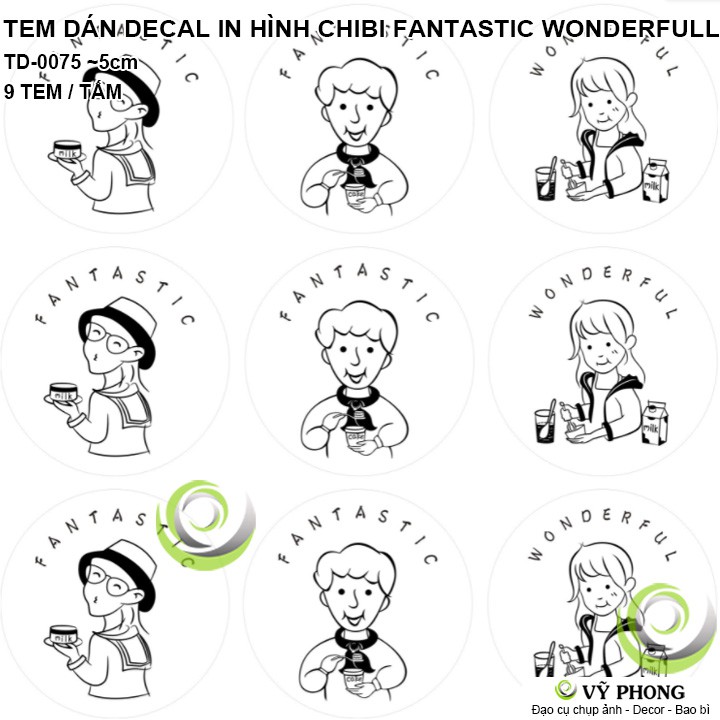 TEM DÁN DECAL DÁN IN HÌNH CHIBI FANTASTIC WONDERFULL STICKER NIÊM PHONG TRANG TRÍ BAO BÌ HỘP ĐỰNG BÁNH KẸO TD-0075