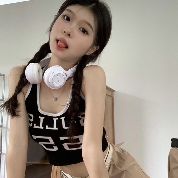 Áo croptop ZHELIHANGFEI hai dây dệt kim phong cách Mỹ quyến rũ dành cho nữ