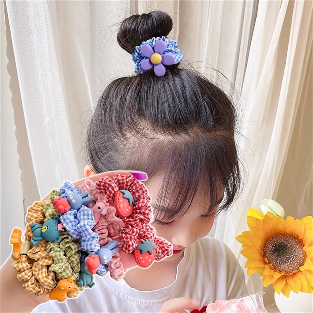 Set 10 Dây Cột Tóc Co Giãn Gắn Hình Gấu Hoạt Hình Dễ Thương Cho Bé Gái