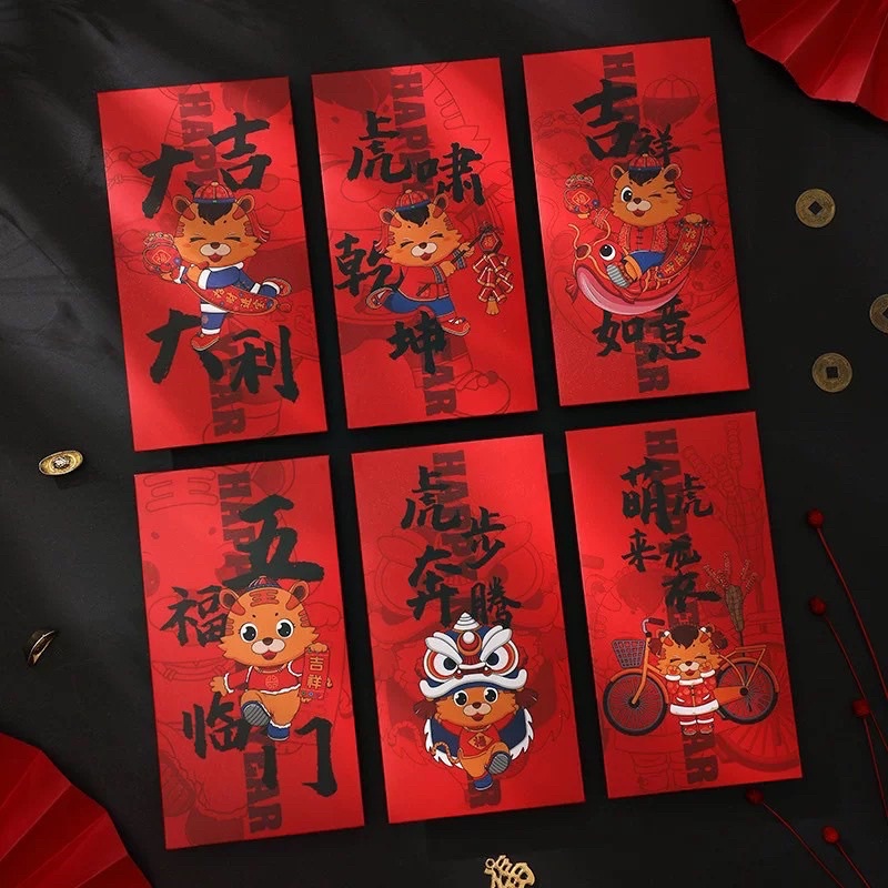 Set 6 cái Bao lì xì Chúc mừng năm mới 2022 hình độc đáo ấn tượng với chú Hổ - Giấy dày - Lì xì Tết