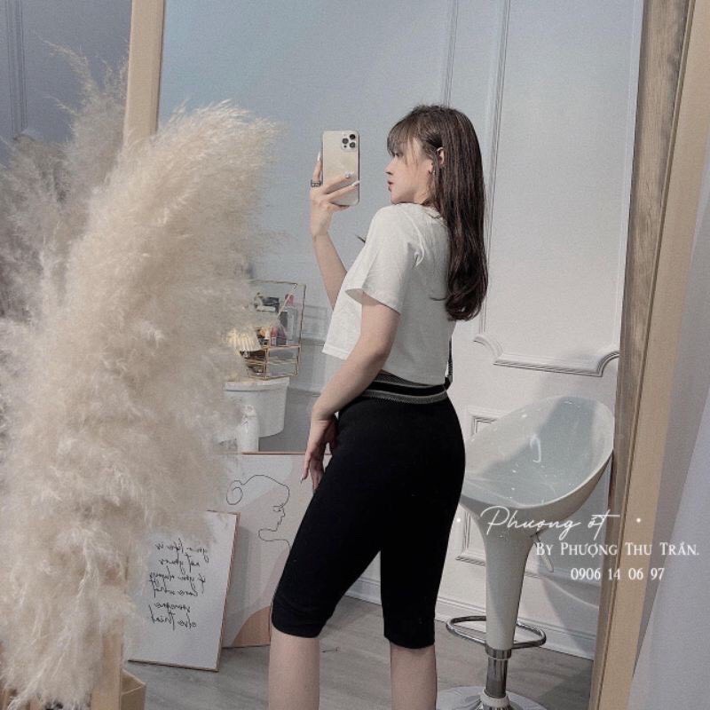 Quần Legging lửng Umi phối cạp chữ thêu gấuLegging ngố SIÊU HOT