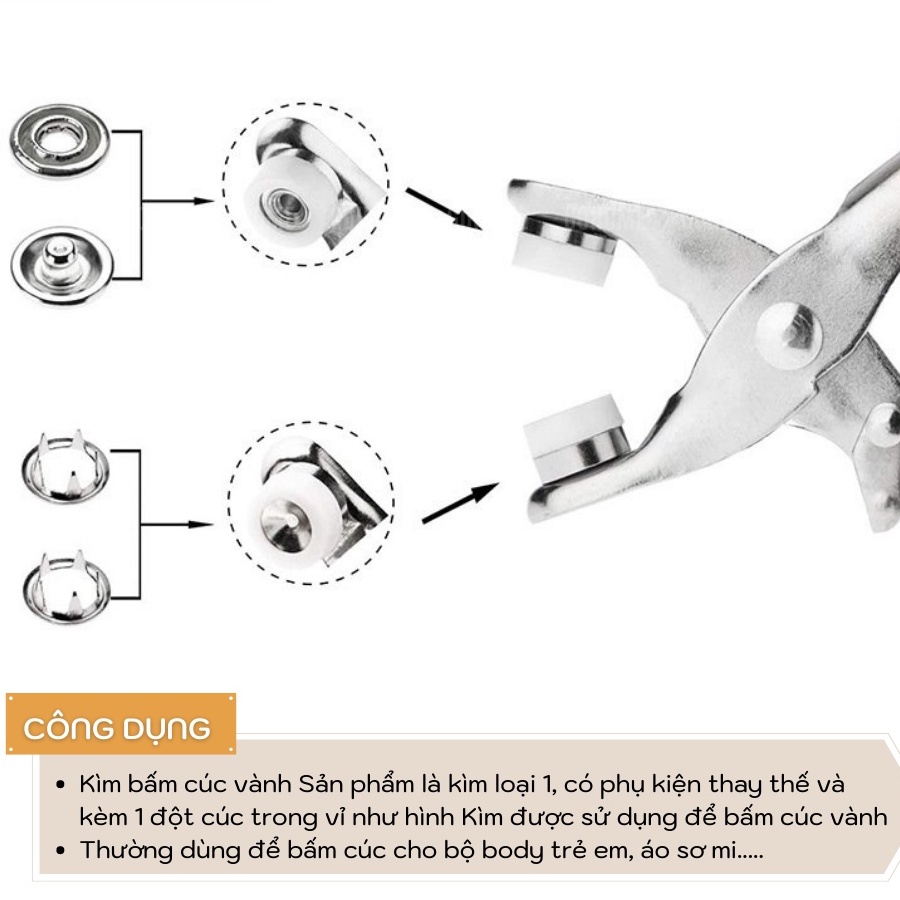 [Tặng kèm 100 cúc] Kìm bấm cúc sắt, cúc vành 4 chi tiết đa năng
