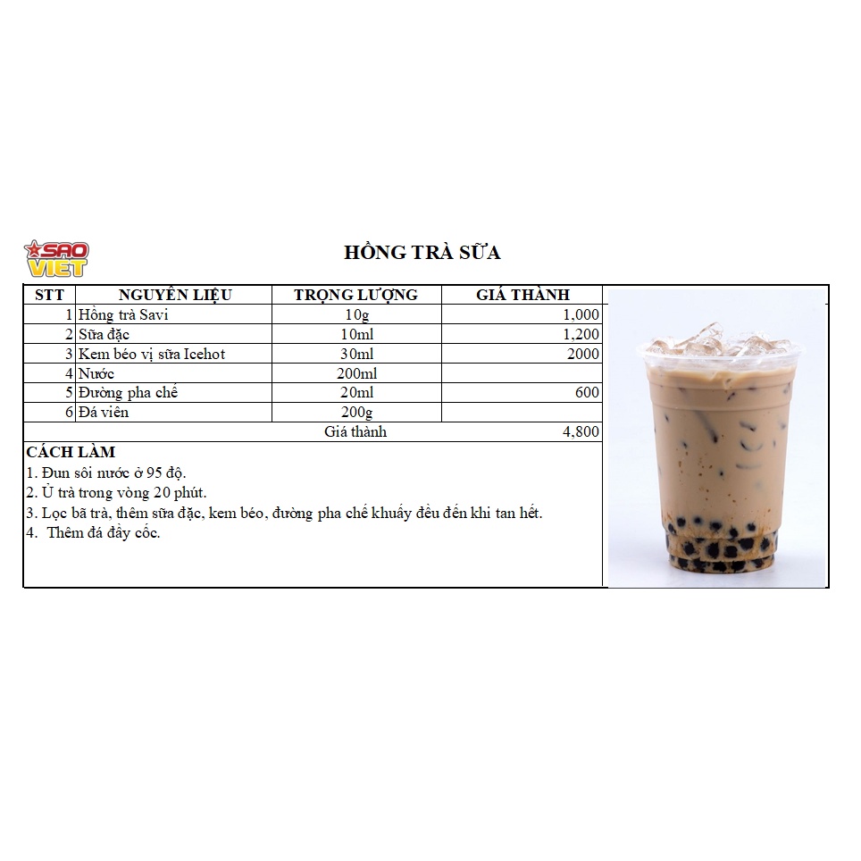 Hồng trà Savi Tea pha trà sữa gói 500g