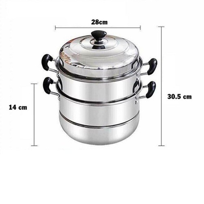 Nồi Hấp Inox Đa Năng 28cm ☘ Yêu Bếp ☘ Nồi Hấp 3 Tầng  Loại 2 Vỉ  Dùng Được Cho Bếp Từ Và Bếp Gas