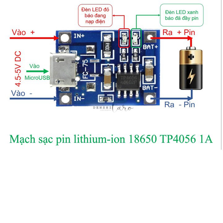 Mạch Sạc Pin 18650 Lithium 3.7-4.2v TP4056 Micro USB