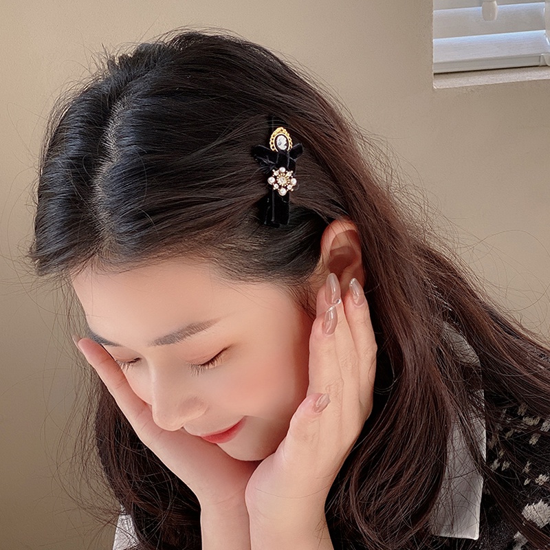 Kẹp Tóc Hình Nơ Đính Ngọc Trai Phong Cách Vintage Cổ Điển