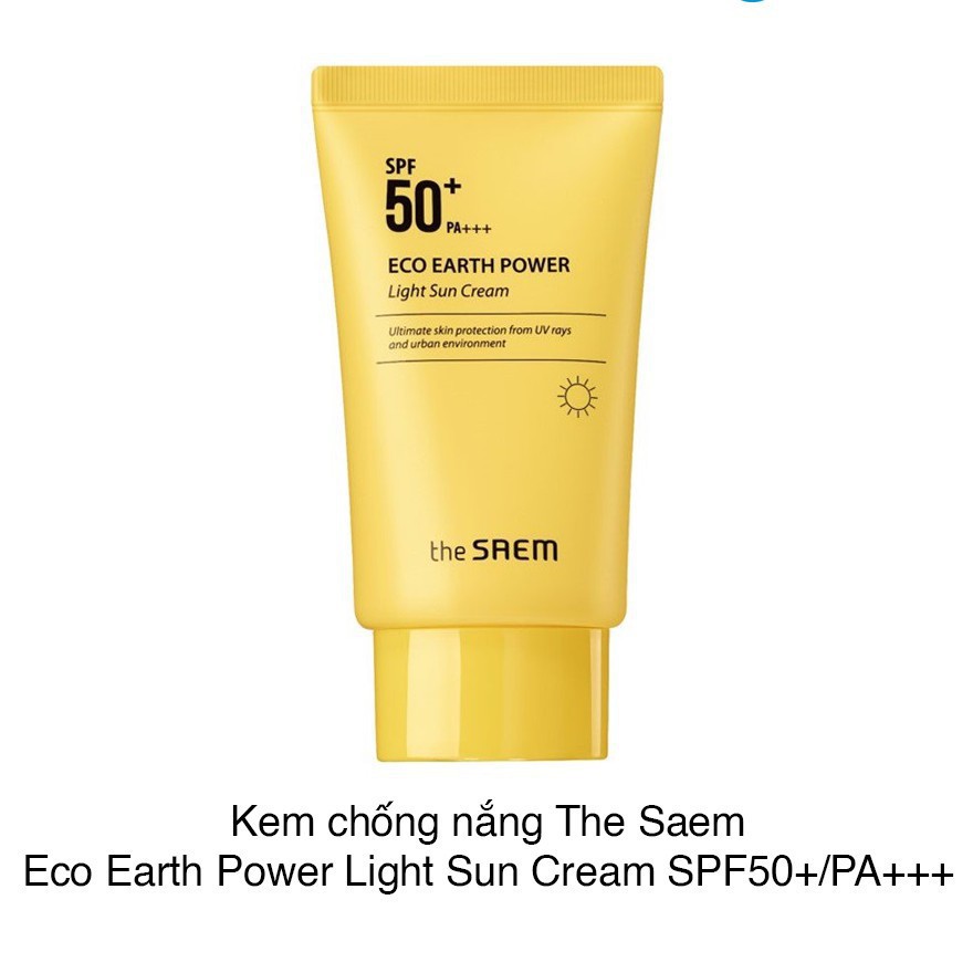 Kem Chống Nắng  The Saem Eco Earth Power Light Sun Cream SPF50+ PA+++  50gr - Màu Vàng