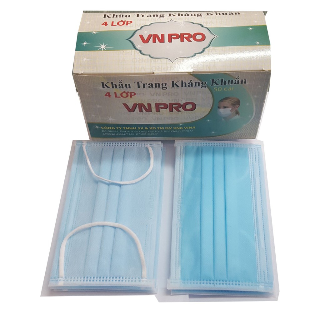 Khẩu trang y tế 4 lớp xanh VN PRO - Number one ( Màu Xanh - Hộp 50 cái) | BigBuy360 - bigbuy360.vn