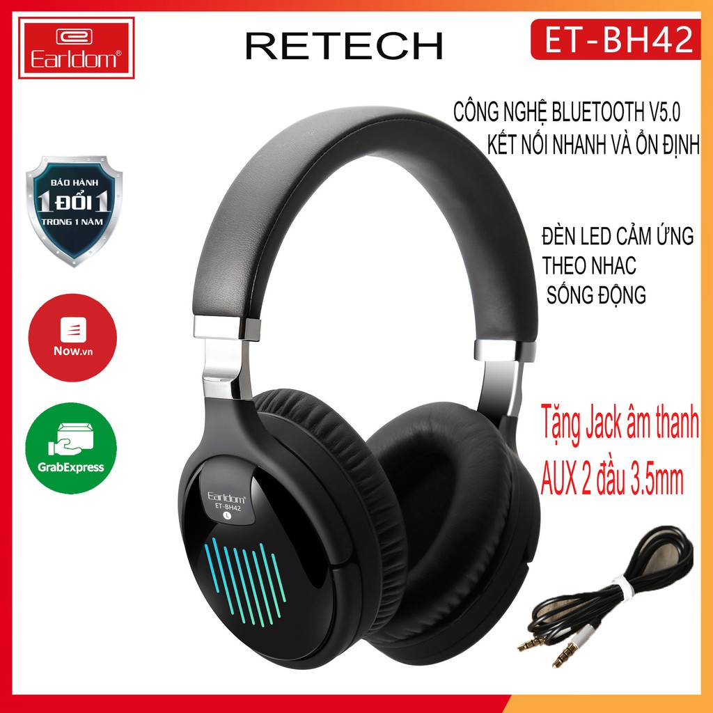 Tai nghe bluetooth chụp tai, headphone gaming không dây EARLDOM ETBH-42 âm bass ấn tượng chống ồn tốt đèn led cảm ứng