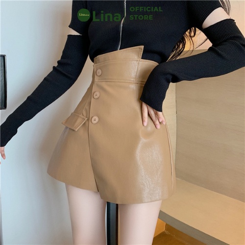 Chân Váy Da Chữ A Lưng Cao Công Sở Đẹp LINASTORE 007