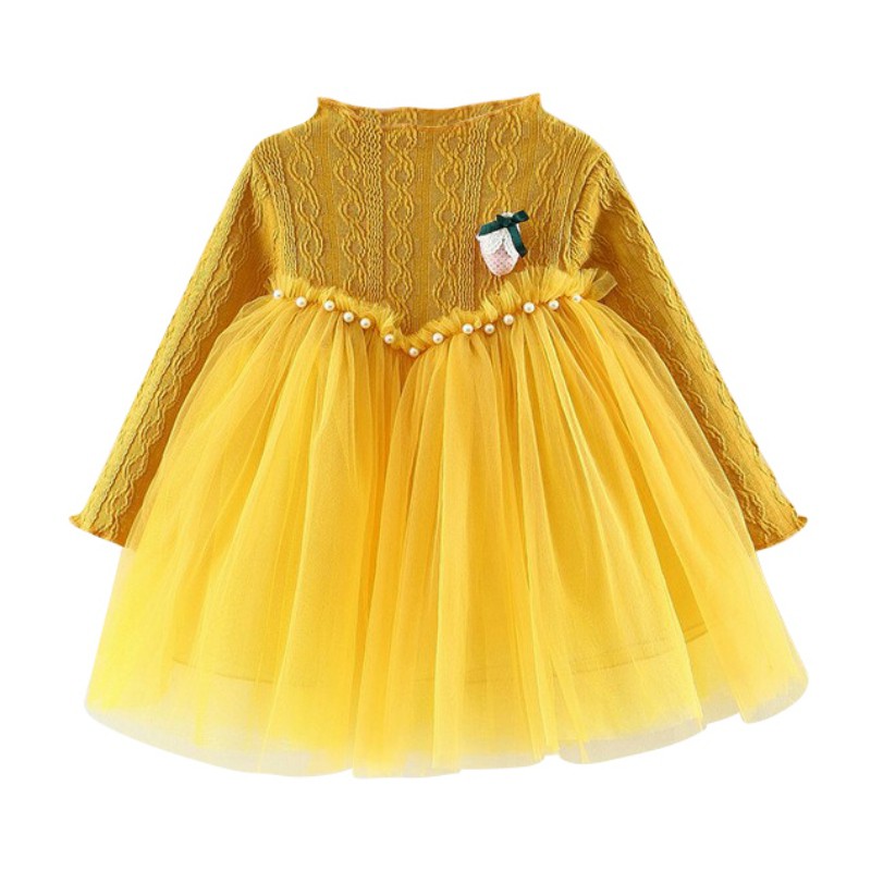 Đầm xoè Tutu dâu tay dài dễ thương cho bé gái