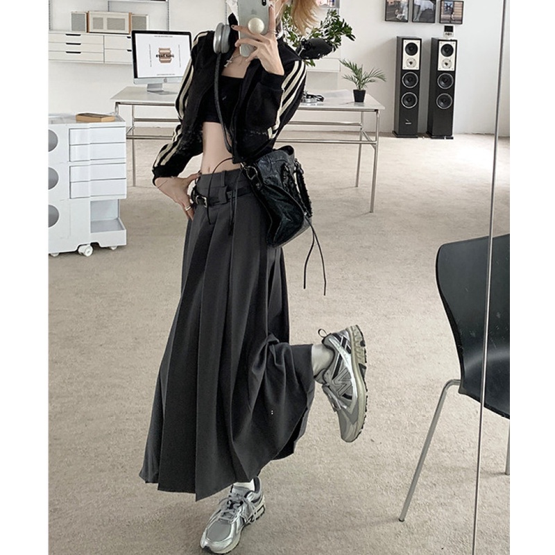 Chân Váy midi Lưng Cao Phong Cách Retro