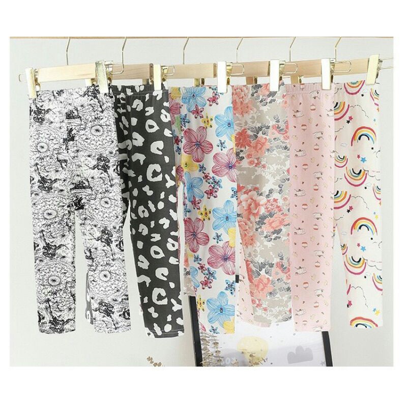 Quần legging hoạ tiết bé gái chất cotton co giãn tốt