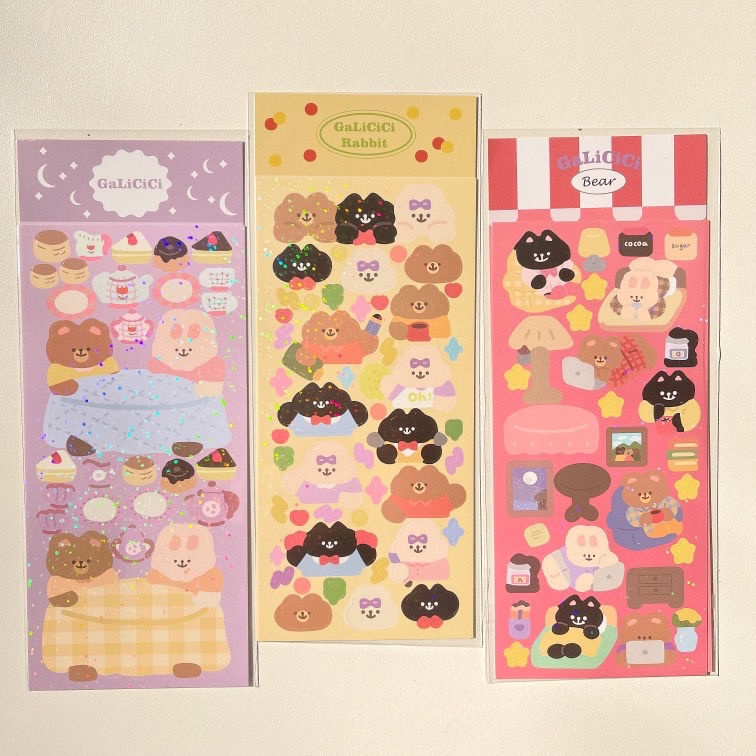 Cute Glittery Bear Sticker Decorative Sequin DIY Sticker