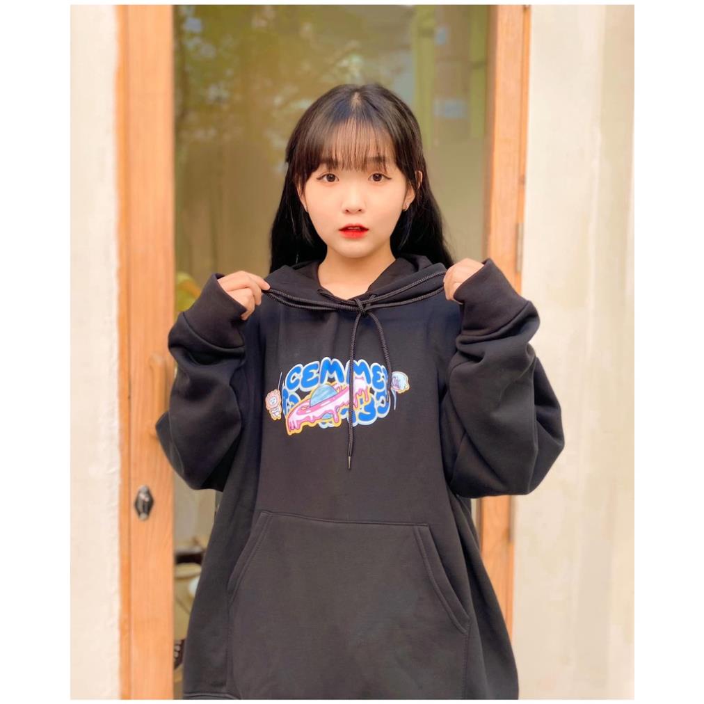 Áo hoodie Unisex basic đen Into the Universe oversize (N334)