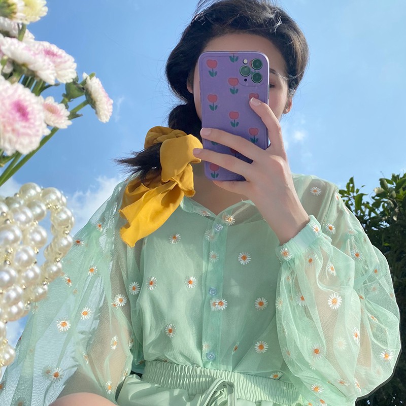Áo khoác chống nắng họa tiết hoa cúc thời trang đi biển mùa hè cho nữ