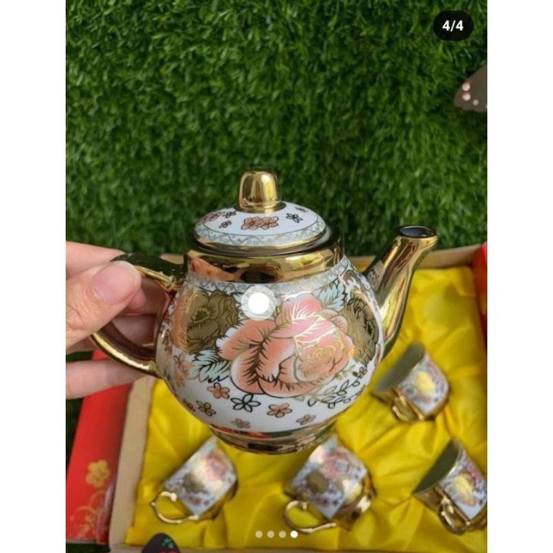 BỘ TÁCH TRÀ SỨ MẠ IN HOA hàng quà tặng omo