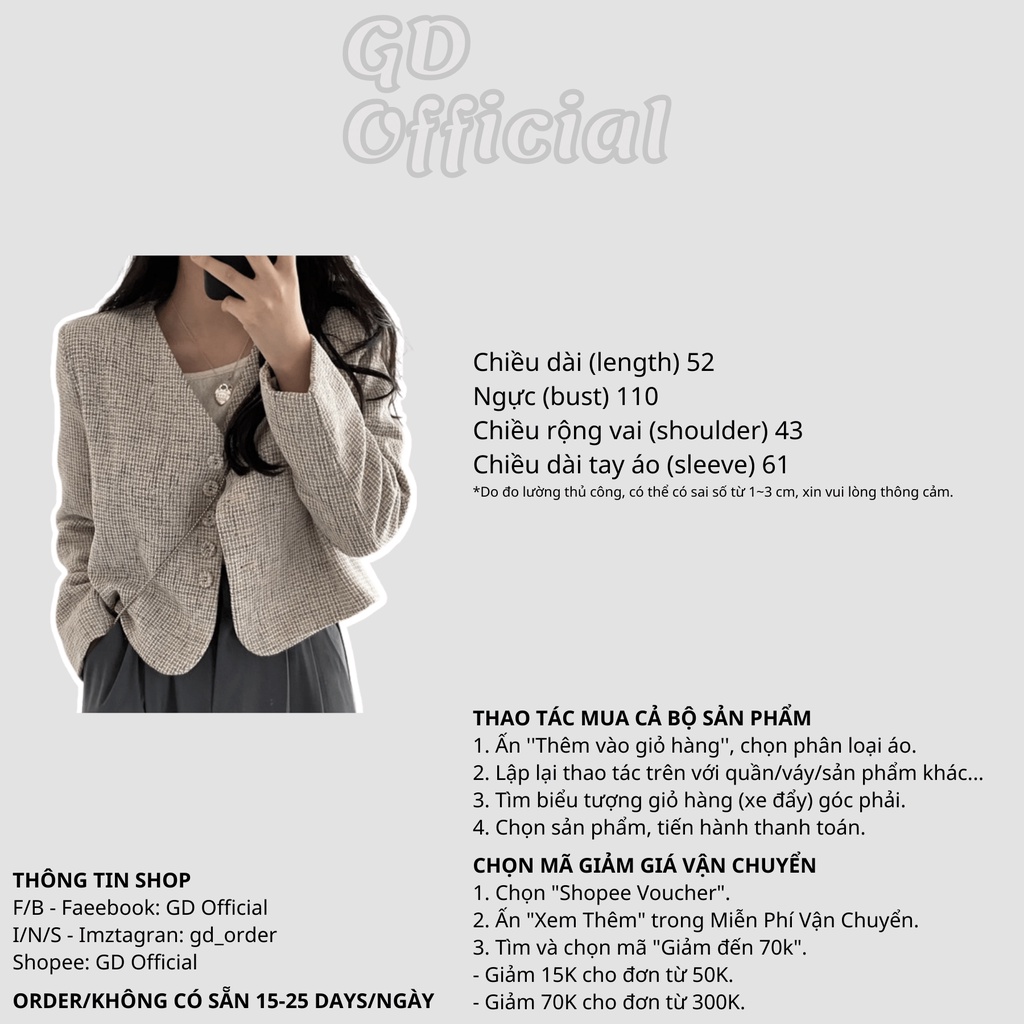 K14|Áo khoác blazer dáng ngắn cá tính cho nữ dài tay công sở thanh lịch gd_order