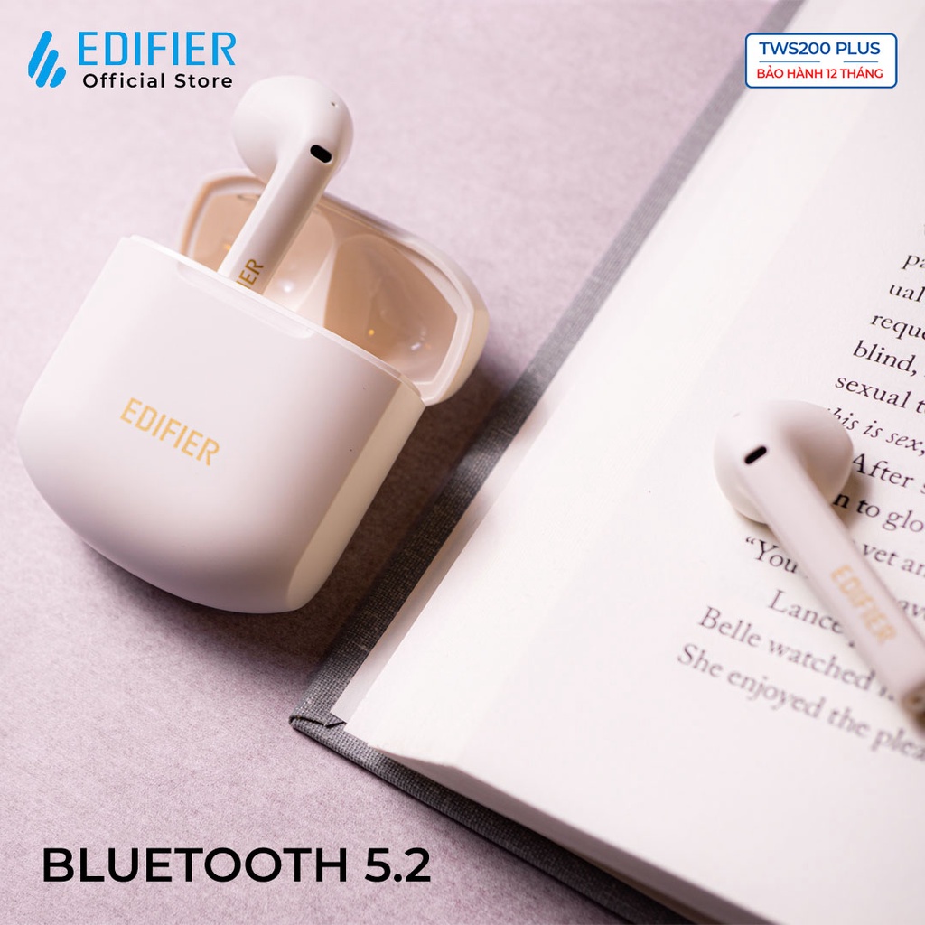Tai nghe Bluetooth 5.2 EDIFIER TWS200 Plus Chống ồn đàm thoại Chip Qualcomm AptX Adaptive Pin 24 giờ Hàng chính hãng