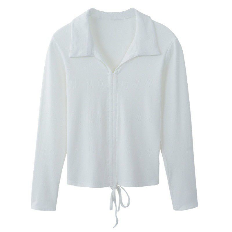 Áo thun cổ bẻ tay dài rút dây phong cách sành điệu (A15