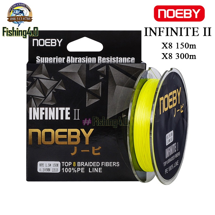 Dây dù NOEBY Infinite II x8 150m/300m màu vàng  siêu mịn công nghệ Nhật Bản, dây pe chuyên lure cá lóc,câu lục