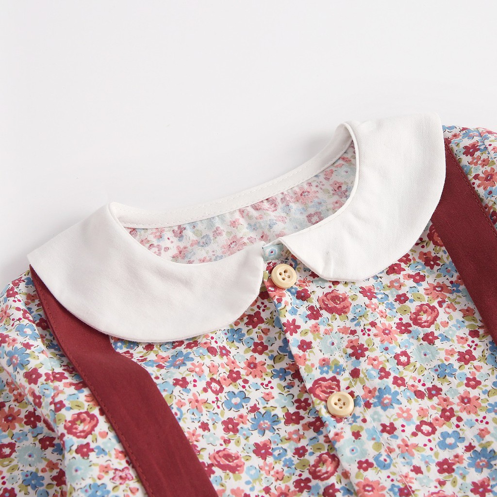 Sanlutoz Áo Liền Thân Sanlutoz Họa Tiết Bông Hoa Màu Đỏ Cho Bé Gái