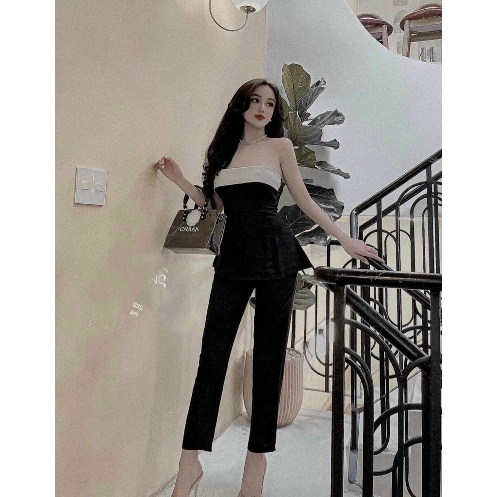 Set bộ cúp ngực phối trắng hai màu đen và xanh | BigBuy360 - bigbuy360.vn