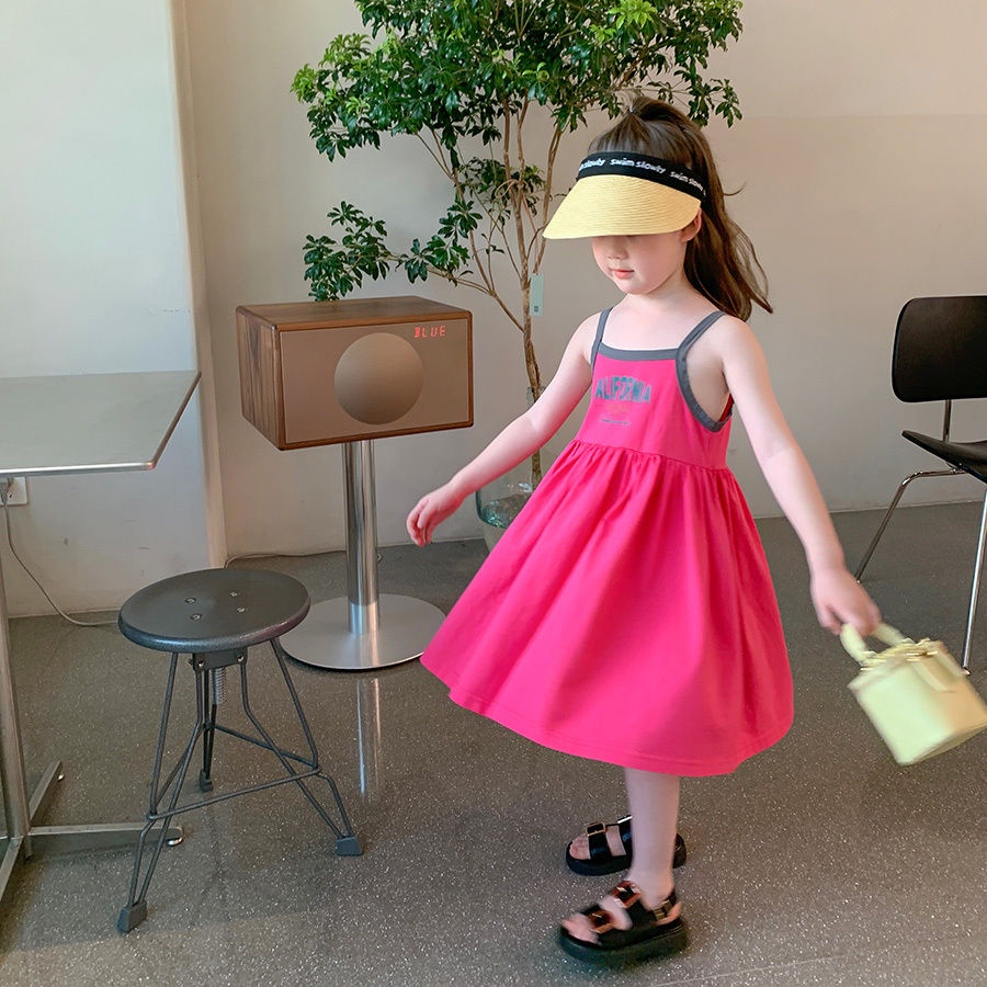 Đầm Công Chúa Hai Dây Màu Trơn Thời Trang Mùa Hè Hàn Quốc Mới Cho Bé Gái
