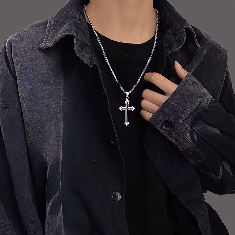 Dây Chuyền Nam Nữ Mặt Chữ Thập Kuu Clothes Màu Bạc Đẹp Cao Cấp - Vòng Cổ Nam Chất Liệu Titan- Vòng Cổ Chữ Thập