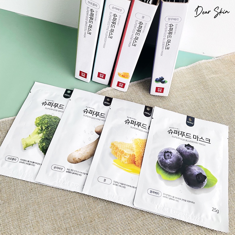 Mặt nạ dưỡng da NOHJ SUPER FOOD 4 vị rau củ nấm rừng, việt quất xanh, mật ong, bông cải xanh