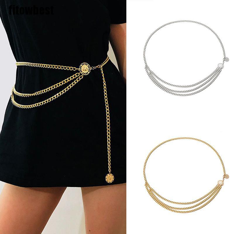 GJCUTE Thắt Lưng Kim Loại Kiểu Dây Xích Màu Vàng / Bạc Sang Trọng Thời Trang Cho Phụ Nữ