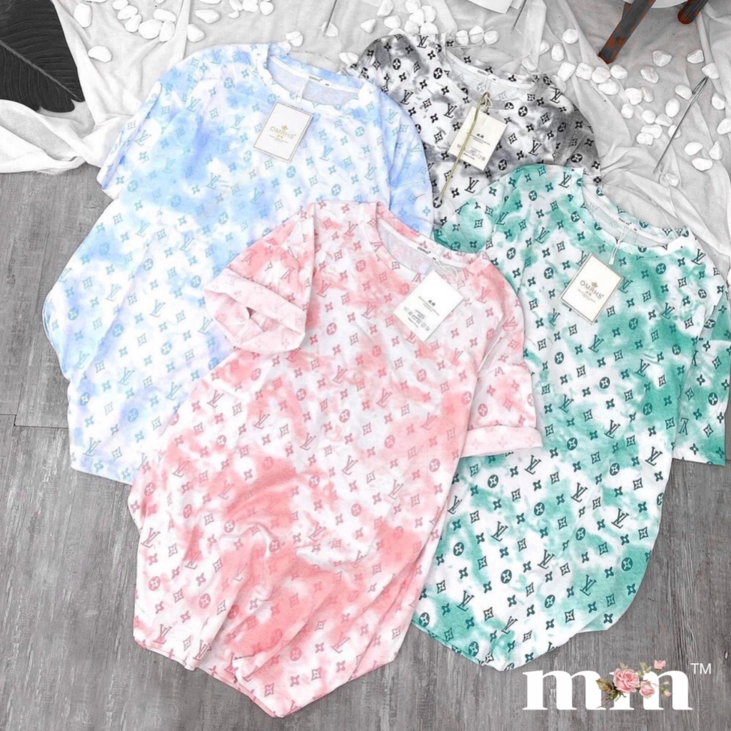 Áo Thun LV Nữ Form Rộng MMBG19 ,Áo Phông Hiệu Họa Tiết LV Hot - Màu Loang Hồng.