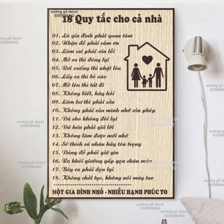 Bảng gỗ quy tắc gia đình, tranh treo tường gia đình, những quy tắc để con có cuộc sống hạnh phúc