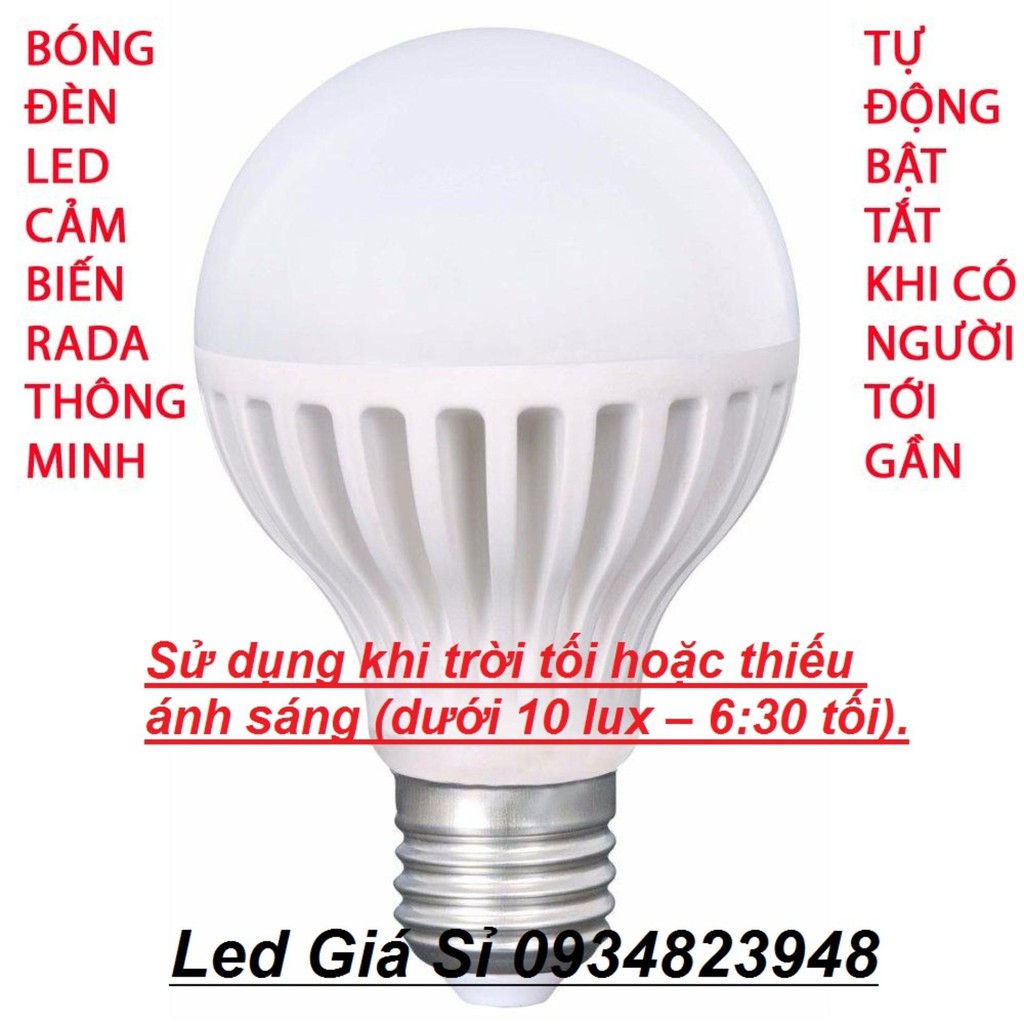 Combo 10 Bóng đèn cảm ứng rada 12w chuyển động ánh sáng trắng