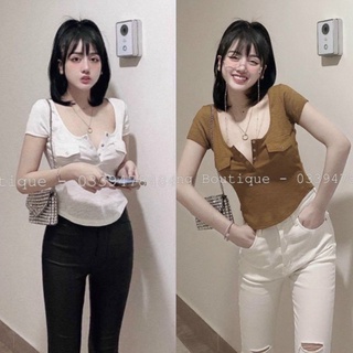 Áo thun tăm cúc ngực hai túi, Áo kiểu dáng ôm cài cúc co giãn