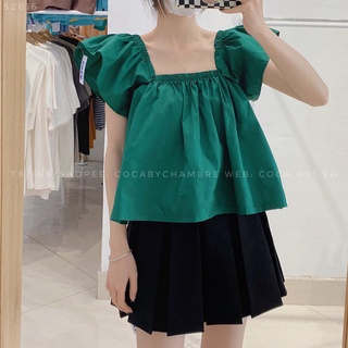 [S2616] Áo sơ mi trơn trễ vai bo chun (Có sẵn/Ảnh thật)