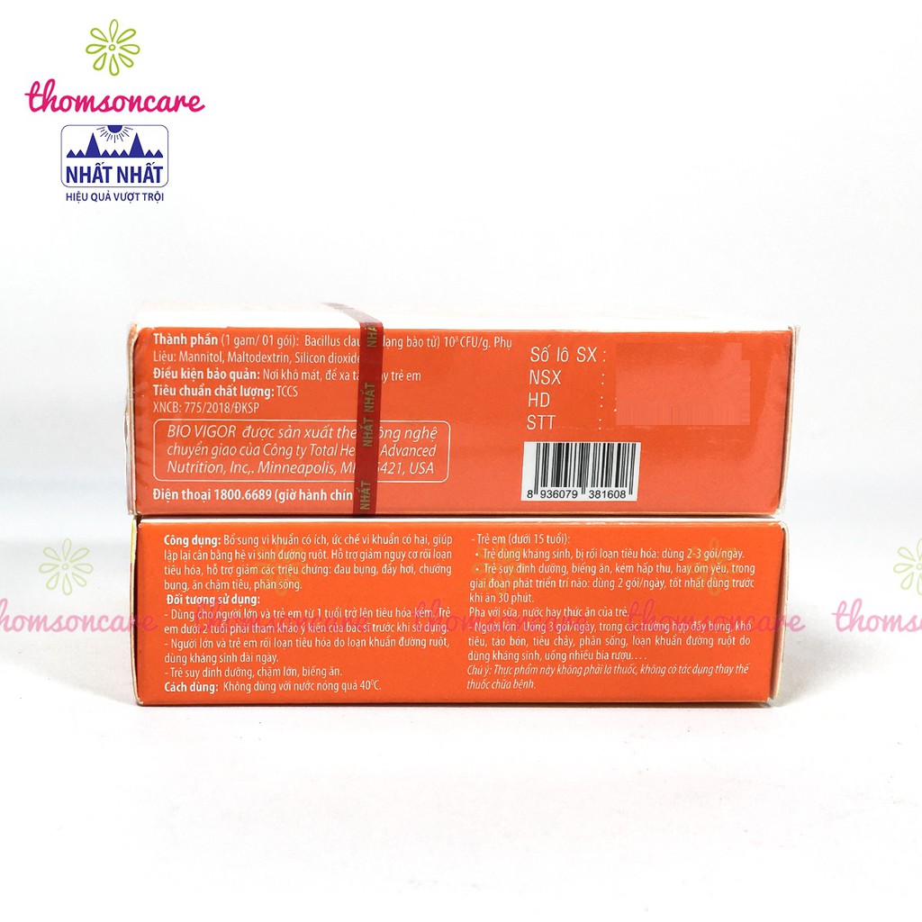 Men Vi Sinh Bio Vigor - Dược Nhất nhất - Hỗ trợ giảm rối loạn tiêu hóa từ 100 triệu lợi khuẩn, Hộp 10 gói