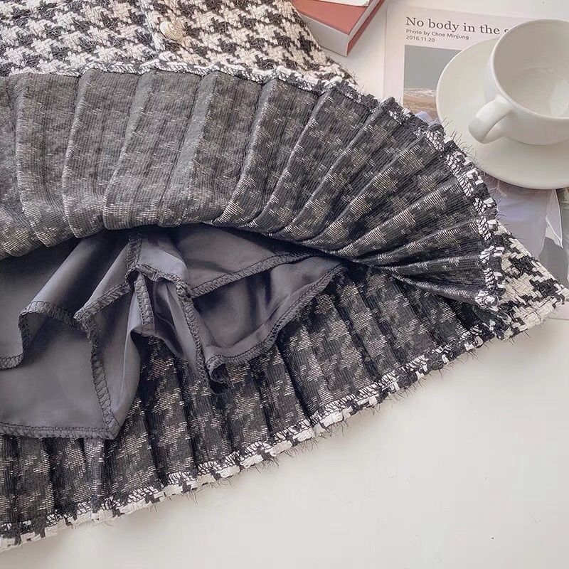 Chân váy tweed dáng xoè hoạ tiết răng cưa siêu hot