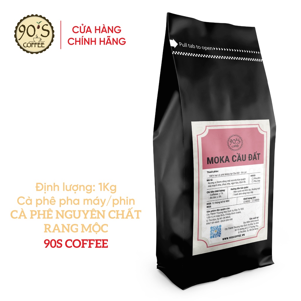 [CHẤT LƯỢNG CAO] Túi 1KG Cà Phê Moka Cầu Đất Nguyên Chất Rang Mộc Dạng Hạt (Bột) | 100% Cà Phê Sạch Cao Cấp | 90S COFFEE