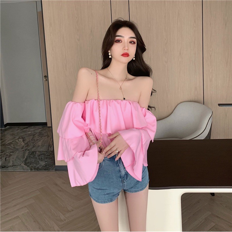 Áo trễ vai phối bèo tay 3 tầng (có ảnh thật) | BigBuy360 - bigbuy360.vn