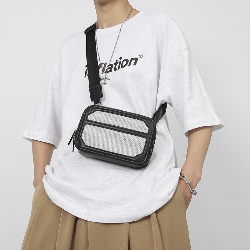 Túi da đeo chéo nhỏ nam nữ unisex hình hộp chữ nhật chất liệu da PU