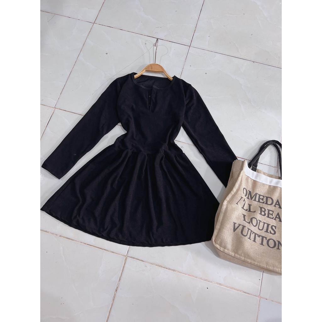 Váy Xoè Bo Tăm Dài Tay - Đầm Len Tăm Bo Zip Dáng Xoè Mặc Xinh Như Hotgirl, Đầm Thu Đông Nữ